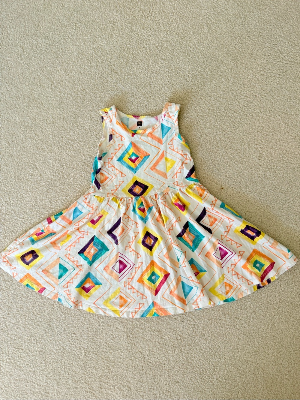 Tea Collection White Tank Dress with Multicolor Geometric Print